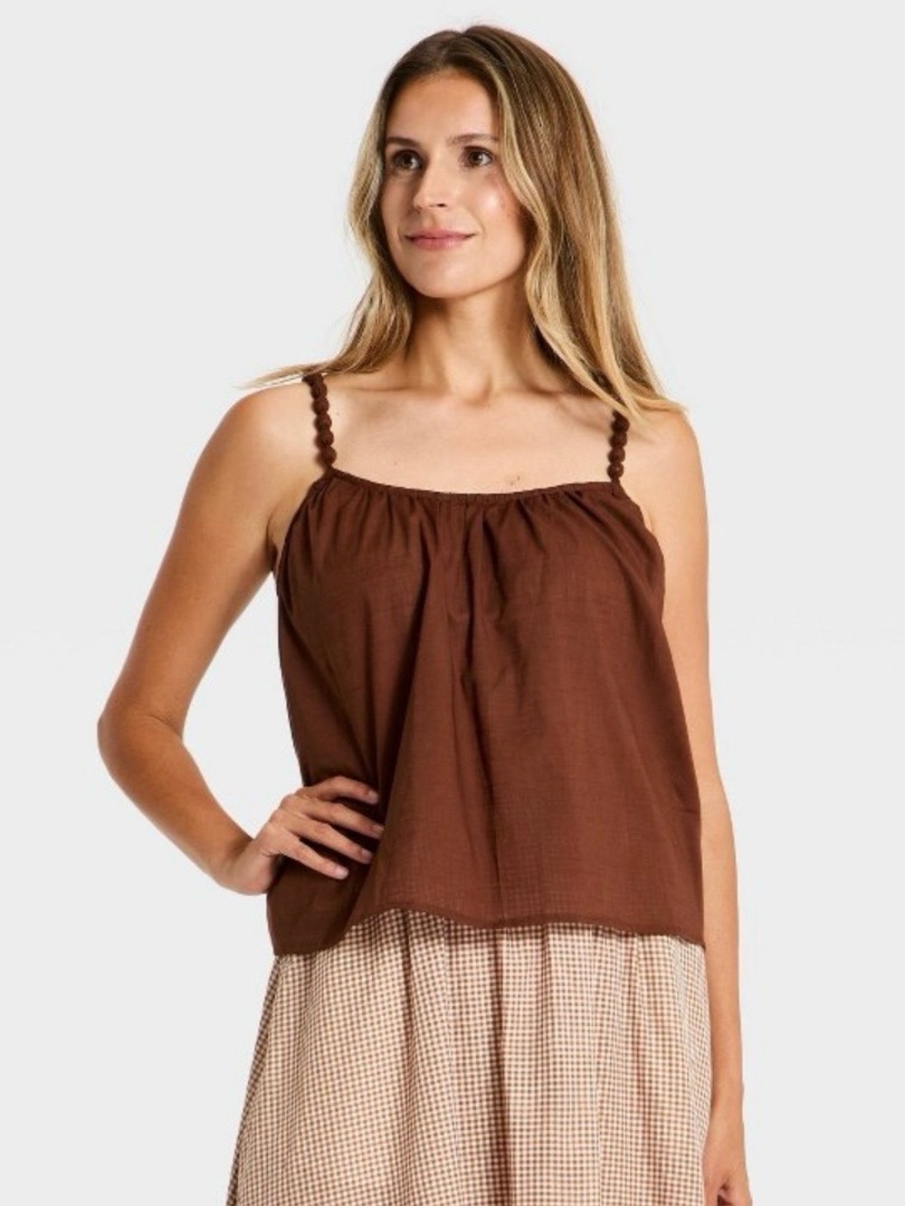 A New Day Women's Beaded Cami Tank Top Brown S (NWT)